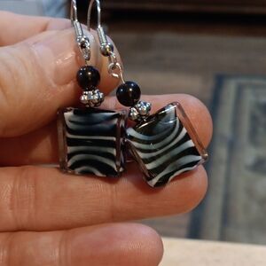 2/$10 Handmade Black and White Dangle Earrings